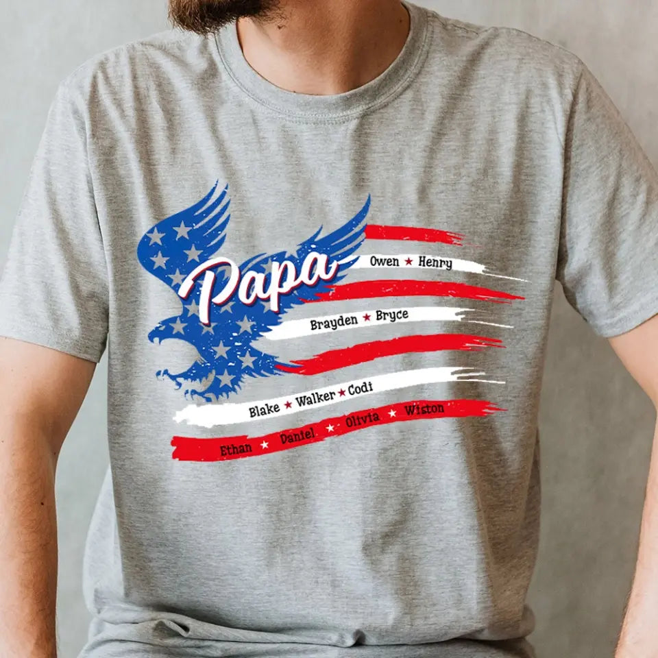 Papa With Grandkids American Flag T-shirt & Sweatshirt