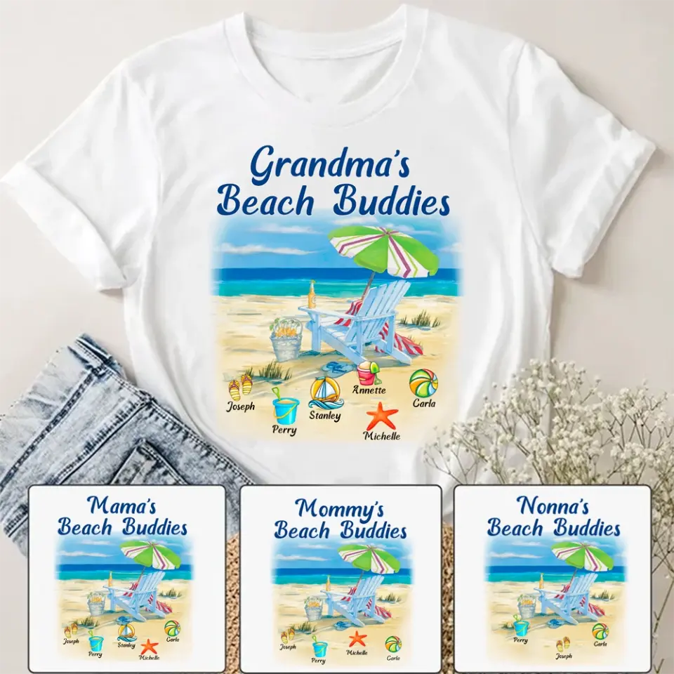 Grandma's beach buddies Gift for Grandma Mom Kids on Birthday Mother's Day Personalized T-shirt Hoodies