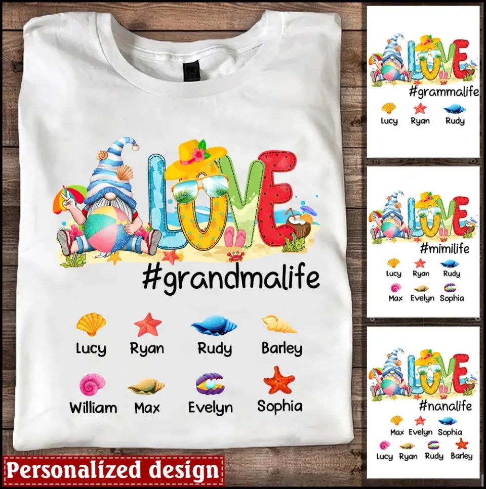 Summer Beach Gnome Grandma Mom Custom Nickname Names Mother's Day Mommy Birthday Familia Gift Shirt