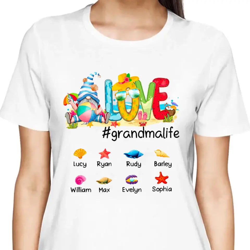 Summer Beach Gnome Grandma Mom Custom Nickname Names Mother's Day Mommy Birthday Familia Gift Shirt