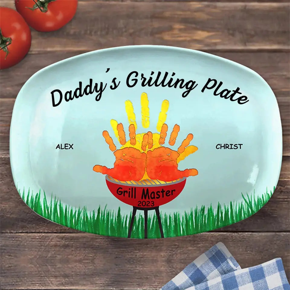 Daddy Grill Master 2023 - Family Personalized Custom Platter - Father's Day, Birthday Gift For Dad