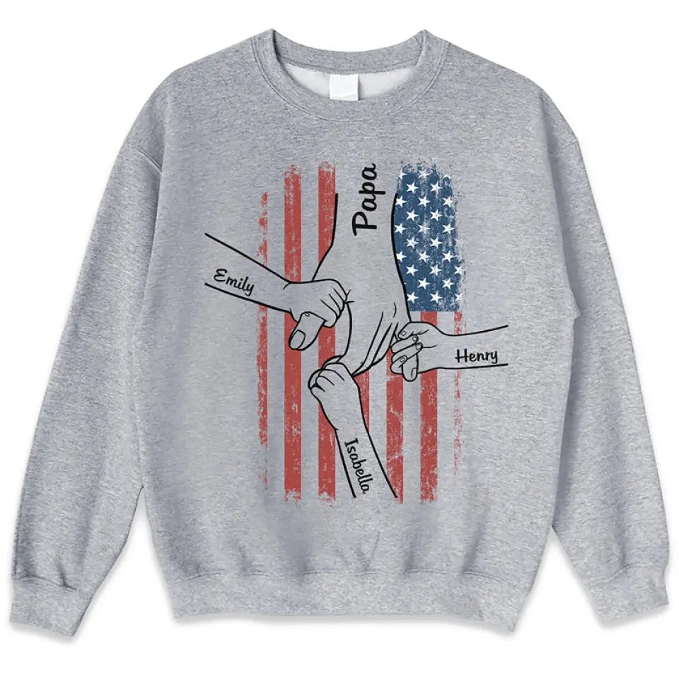 Hand In Hand, I Will Protect You - Family Personalized Custom Unisex Patriotic T-shirt, Hoodie, Sweatshirt - Father's Day, Independence Day, 4th of July, Birthday Gift For Dad