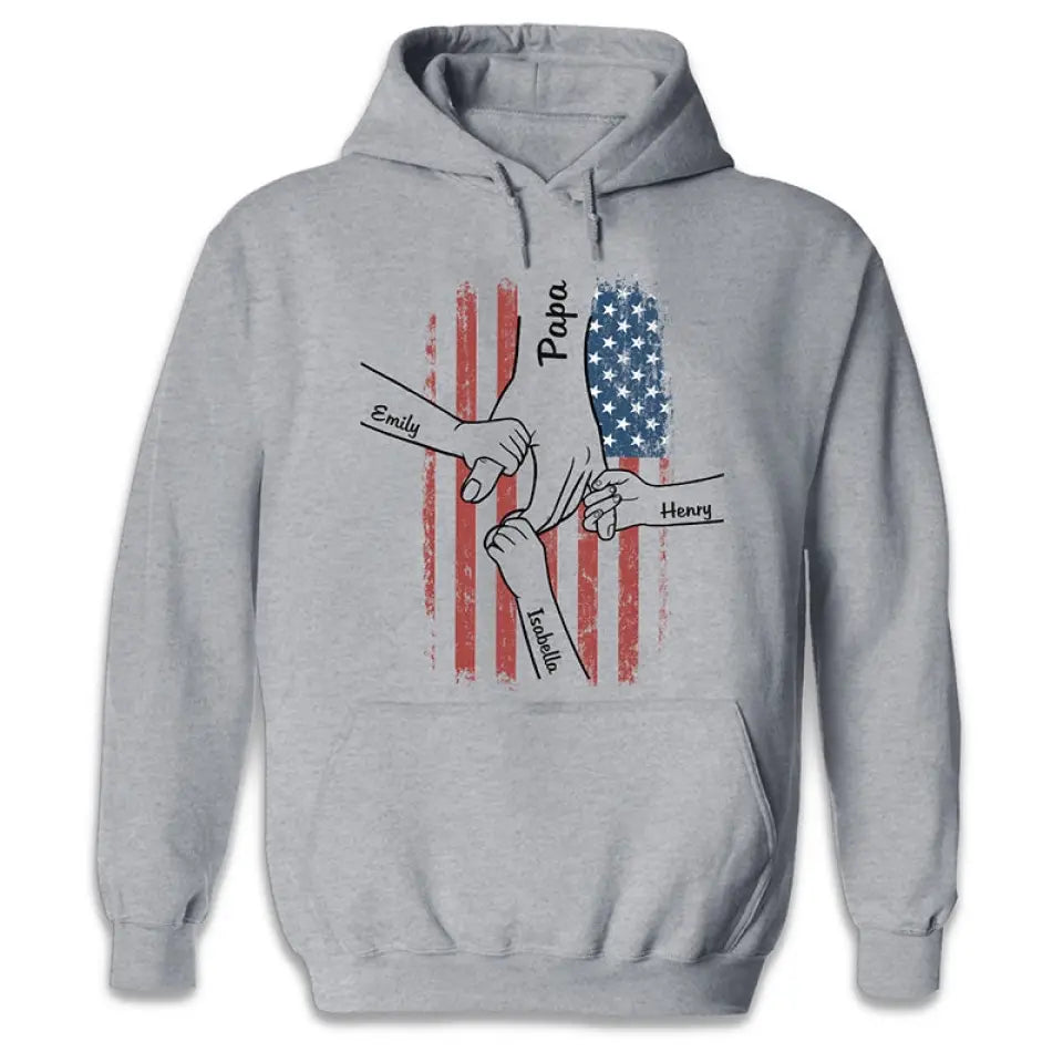 Hand In Hand, I Will Protect You - Family Personalized Custom Unisex Patriotic T-shirt, Hoodie, Sweatshirt - Father's Day, Independence Day, 4th of July, Birthday Gift For Dad