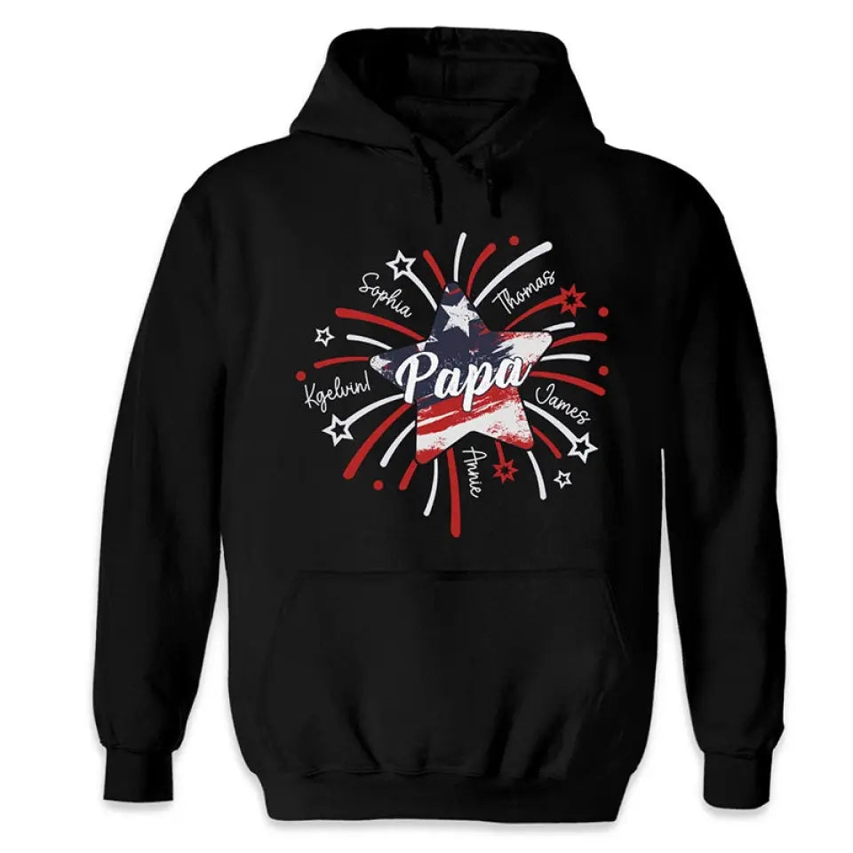 Papa & Kids Firework Star - Family Personalized Custom Unisex T-shirt, Hoodie, Sweatshirt - 4th Of July, Birthday Gift For Dad, Grandpa