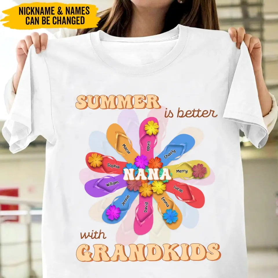 Personalized Grandma Mom Flip Flops Flower Summer Beach Hawaii Gift Mother's Day Gift Tshirt