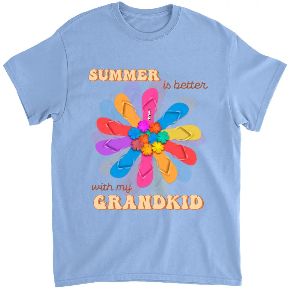 Personalized Grandma Mom Flip Flops Flower Summer Beach Hawaii Gift Mother's Day Gift Tshirt