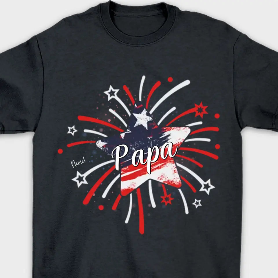 Papa & Kids Firework Star - Family Personalized Custom Unisex T-shirt, Hoodie, Sweatshirt - 4th Of July, Birthday Gift For Dad, Grandpa