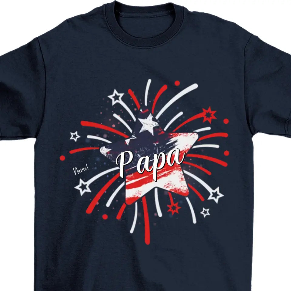 Papa & Kids Firework Star - Family Personalized Custom Unisex T-shirt, Hoodie, Sweatshirt - 4th Of July, Birthday Gift For Dad, Grandpa