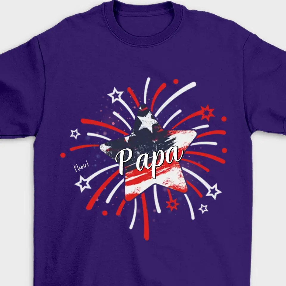 Papa & Kids Firework Star - Family Personalized Custom Unisex T-shirt, Hoodie, Sweatshirt - 4th Of July, Birthday Gift For Dad, Grandpa