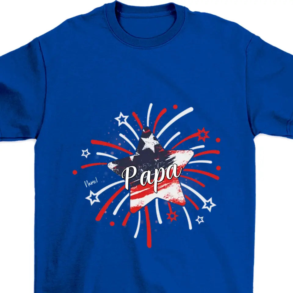 Papa & Kids Firework Star - Family Personalized Custom Unisex T-shirt, Hoodie, Sweatshirt - 4th Of July, Birthday Gift For Dad, Grandpa