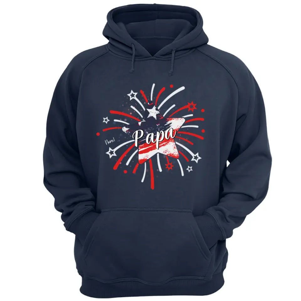 Papa & Kids Firework Star - Family Personalized Custom Unisex T-shirt, Hoodie, Sweatshirt - 4th Of July, Birthday Gift For Dad, Grandpa