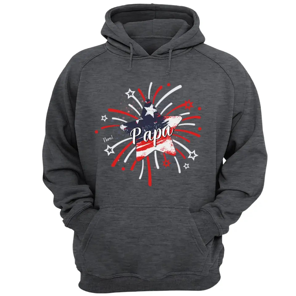 Papa & Kids Firework Star - Family Personalized Custom Unisex T-shirt, Hoodie, Sweatshirt - 4th Of July, Birthday Gift For Dad, Grandpa