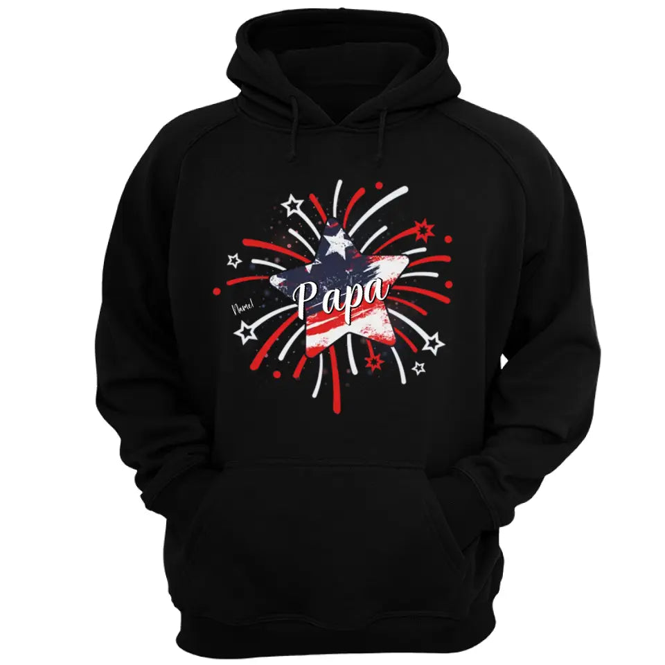 Papa & Kids Firework Star - Family Personalized Custom Unisex T-shirt, Hoodie, Sweatshirt - 4th Of July, Birthday Gift For Dad, Grandpa