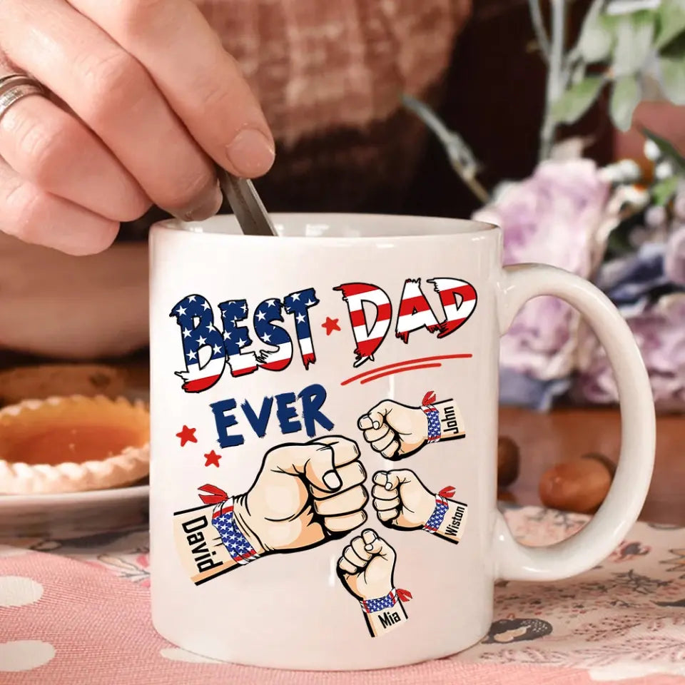 Best Dad Ever Hand To Hands American Flag Personalized Mug