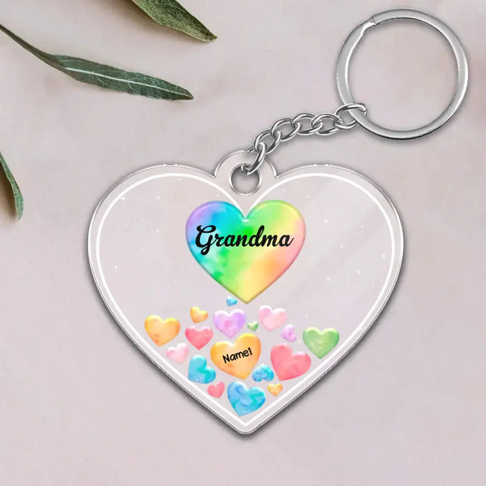 Grandma Mom Hearts In Heart Personalized Acrylic Keychain