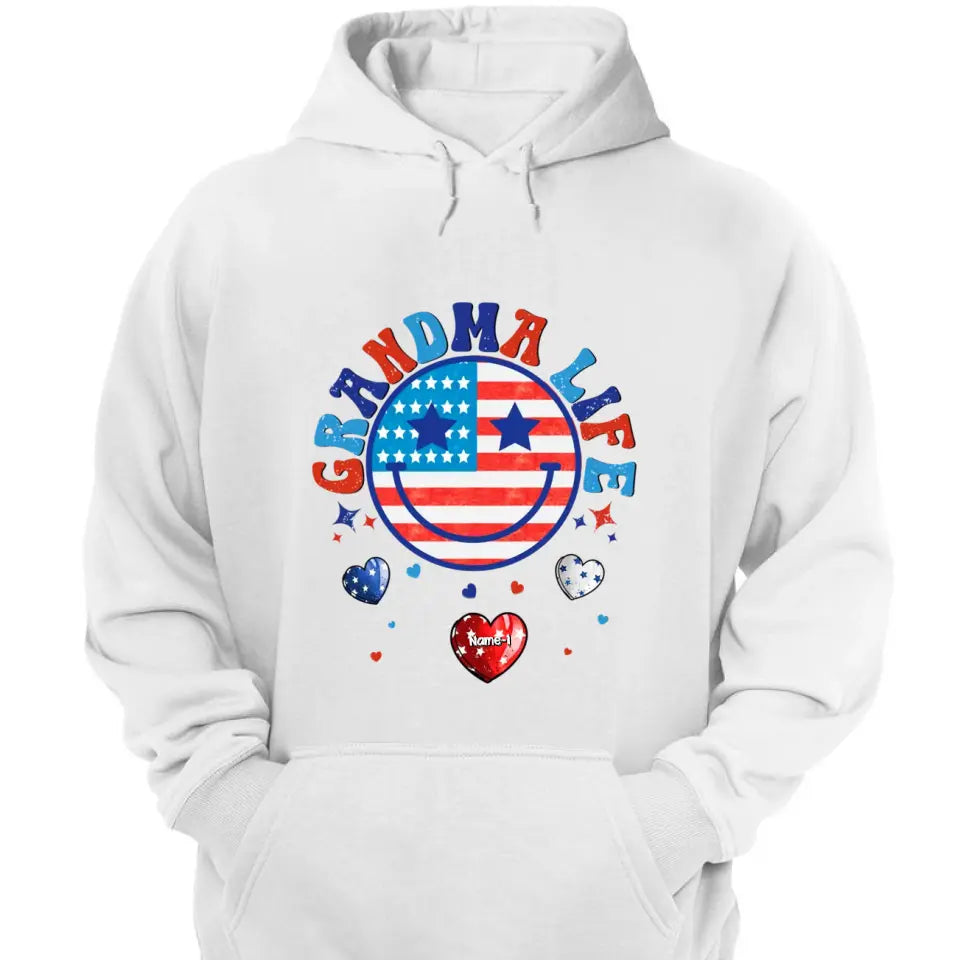 Personalized Grandma Life Smiley Face 4th Of July T-Shirt & Hoodie