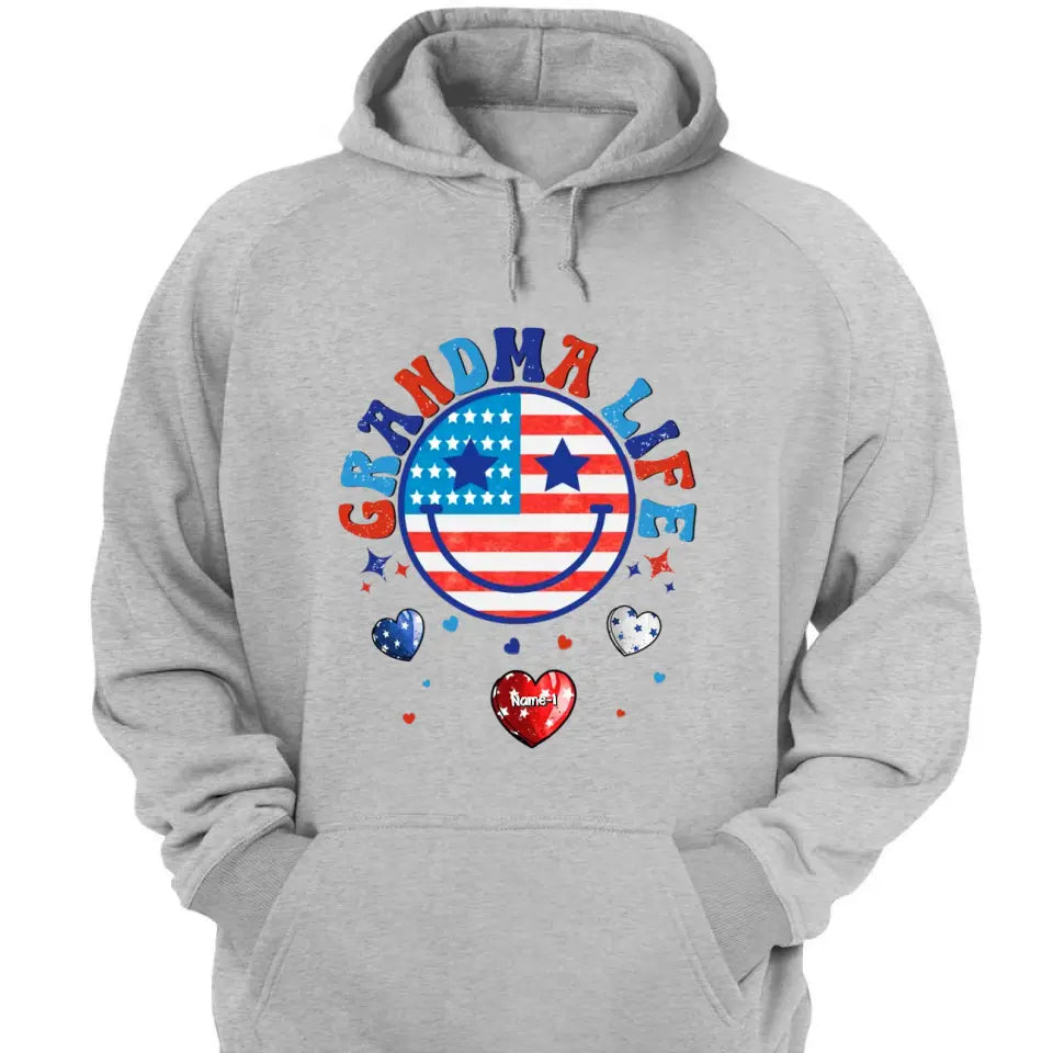 Personalized Grandma Life Smiley Face 4th Of July T-Shirt & Hoodie