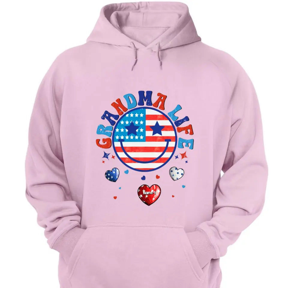 Personalized Grandma Life Smiley Face 4th Of July T-Shirt & Hoodie