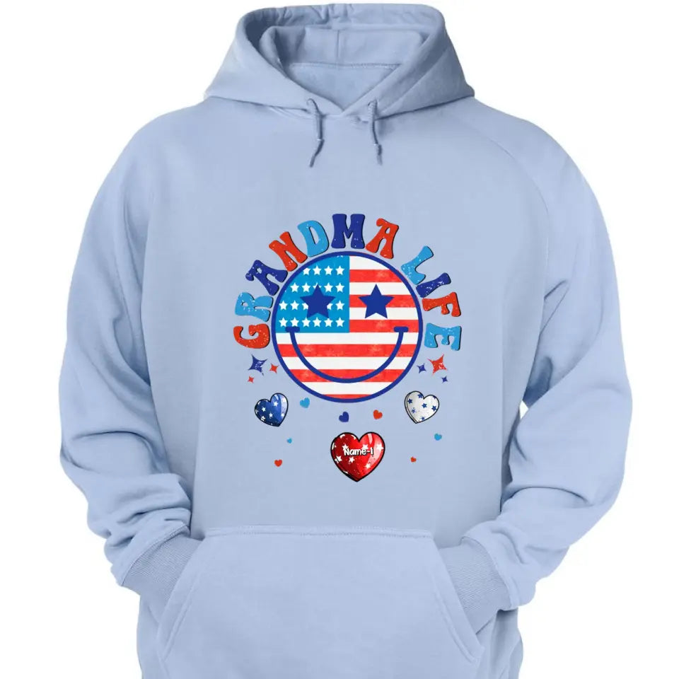 Personalized Grandma Life Smiley Face 4th Of July T-Shirt & Hoodie