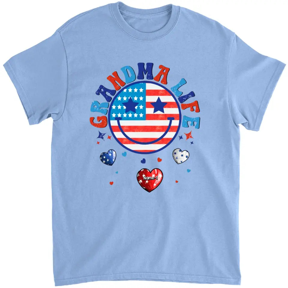 Personalized Grandma Life Smiley Face 4th Of July T-Shirt & Hoodie