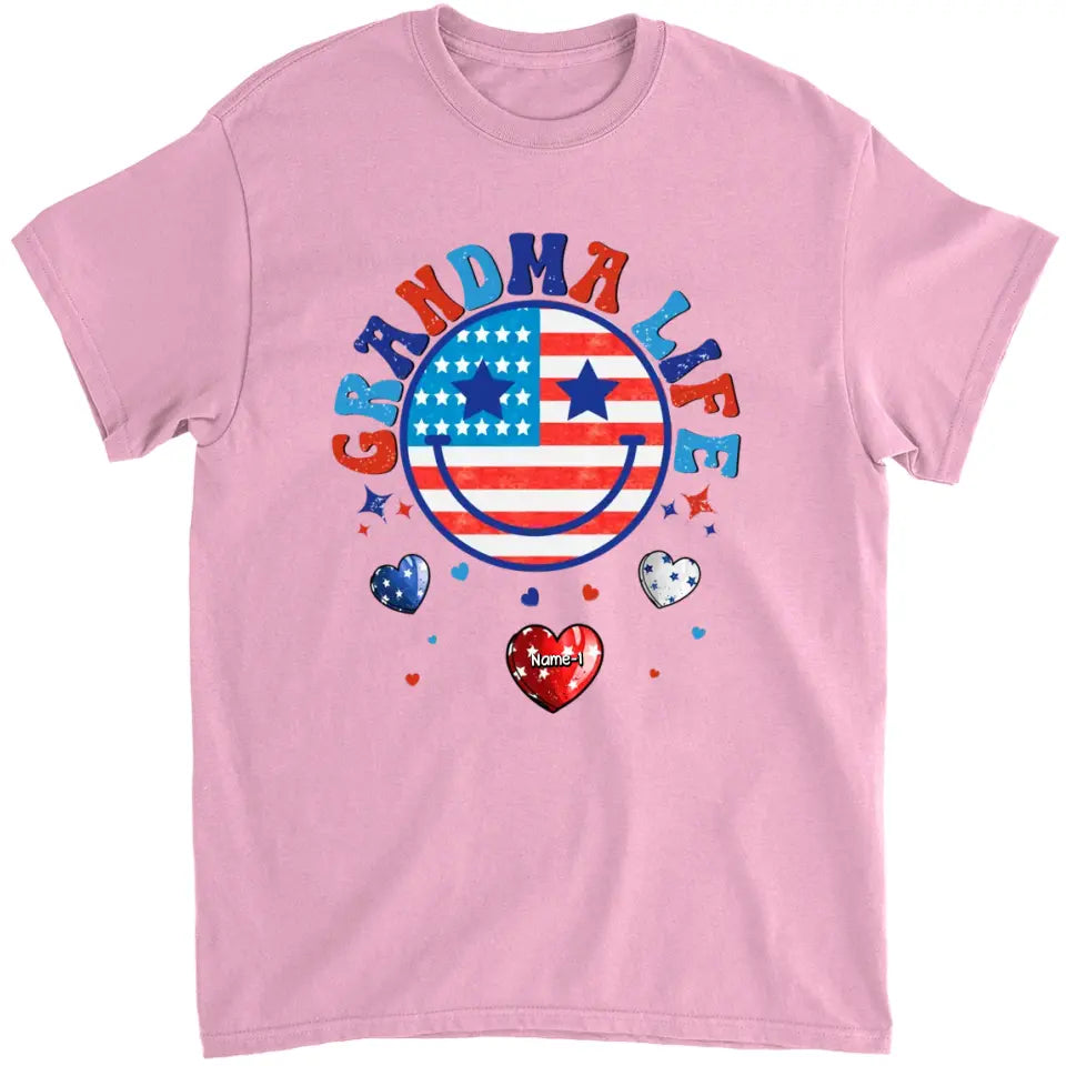 Personalized Grandma Life Smiley Face 4th Of July T-Shirt & Hoodie