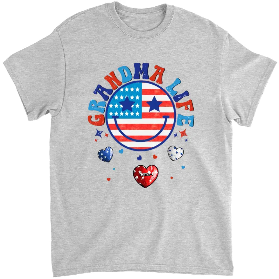 Personalized Grandma Life Smiley Face 4th Of July T-Shirt & Hoodie