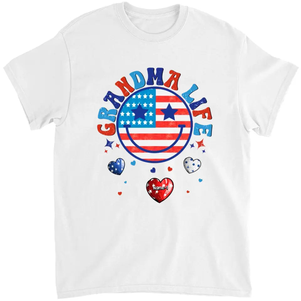 Personalized Grandma Life Smiley Face 4th Of July T-Shirt & Hoodie