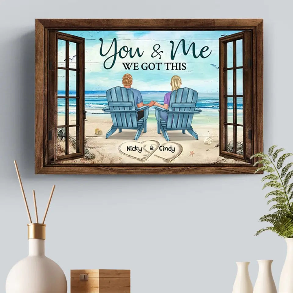 Back View Couple Sitting Beach Landscape You & Me We Got This Personalized Wrapped Canvas