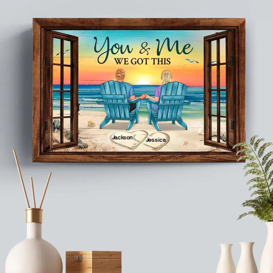 Back View Couple Sitting Beach Landscape You & Me We Got This Personalized Wrapped Canvas