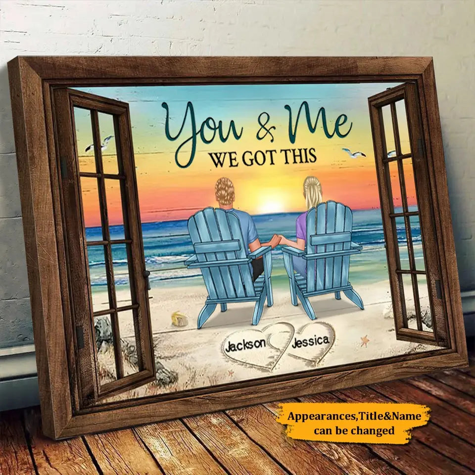 Back View Couple Sitting Beach Landscape You & Me We Got This Personalized Wrapped Canvas