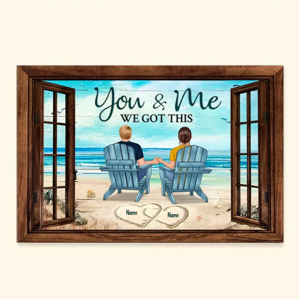 Back View Couple Sitting Beach Landscape You & Me We Got This Personalized Wrapped Canvas