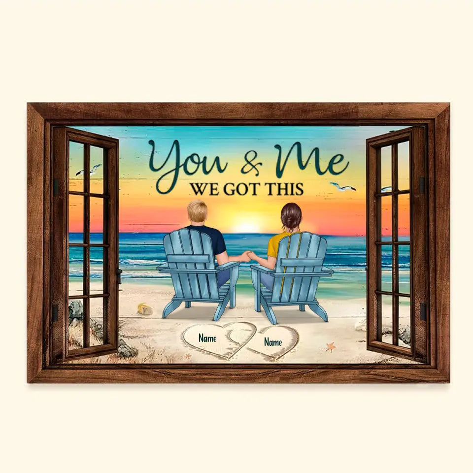 Back View Couple Sitting Beach Landscape You & Me We Got This Personalized Wrapped Canvas