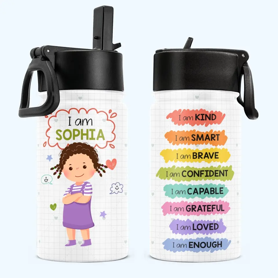 Kind Smart Loved - Personalized Kids Water Bottle With Straw Lid