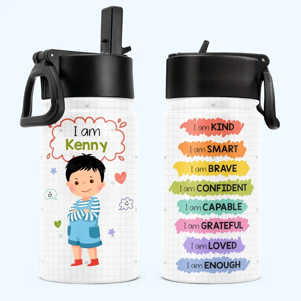 Kind Smart Loved - Personalized Kids Water Bottle With Straw Lid