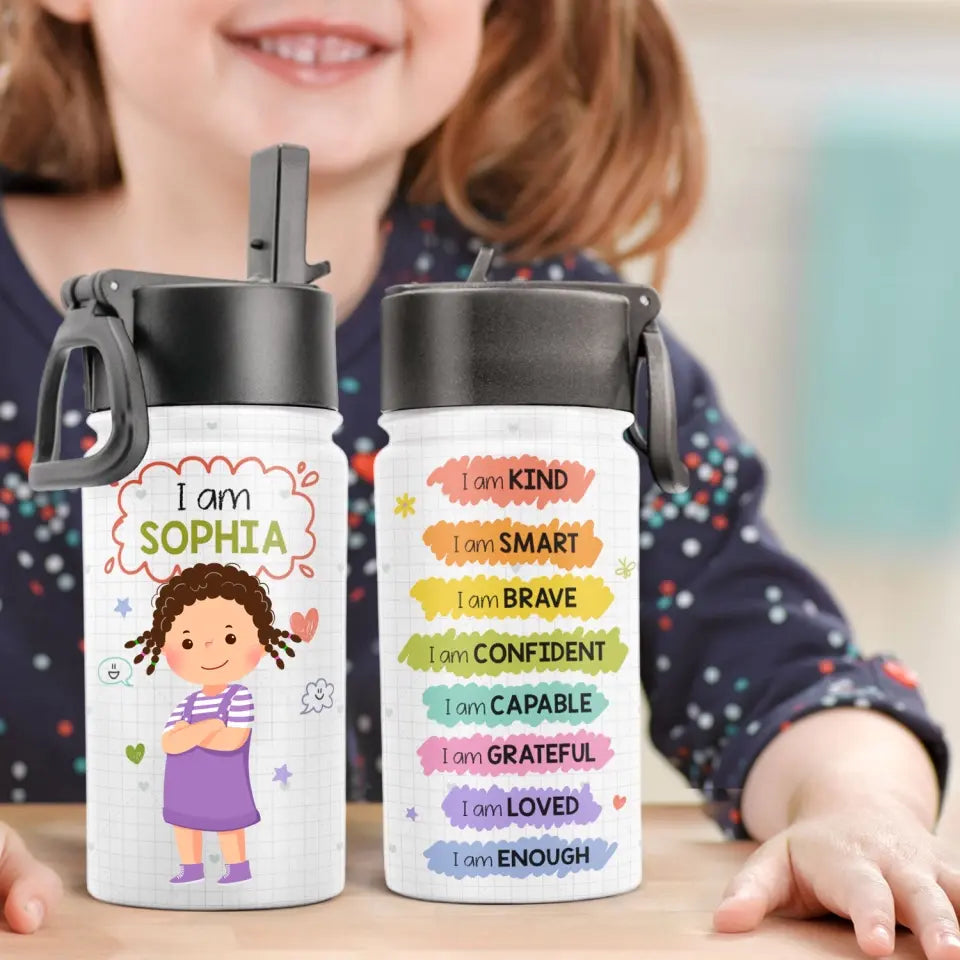 Kind Smart Loved - Personalized Kids Water Bottle With Straw Lid