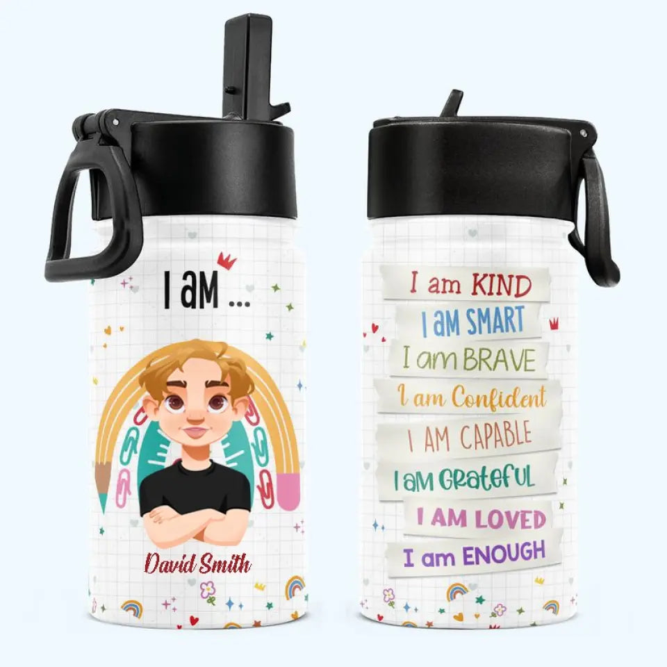 Smart Loved Brave - Personalized Kids Water Bottle With Straw Lid