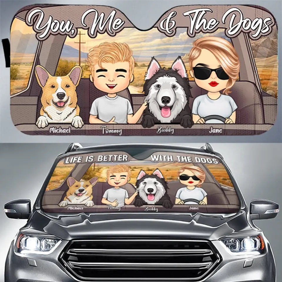 You, Me And Our Pets - Personalized Auto Sunshade - Gift For Couples, Husband Wife