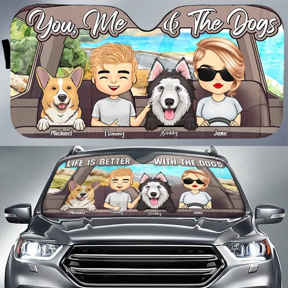 You, Me And Our Pets - Personalized Auto Sunshade - Gift For Couples, Husband Wife