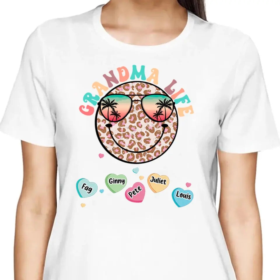 Personalized Grandma Life Beach Summer Smiley Face Vacation T-Shirt