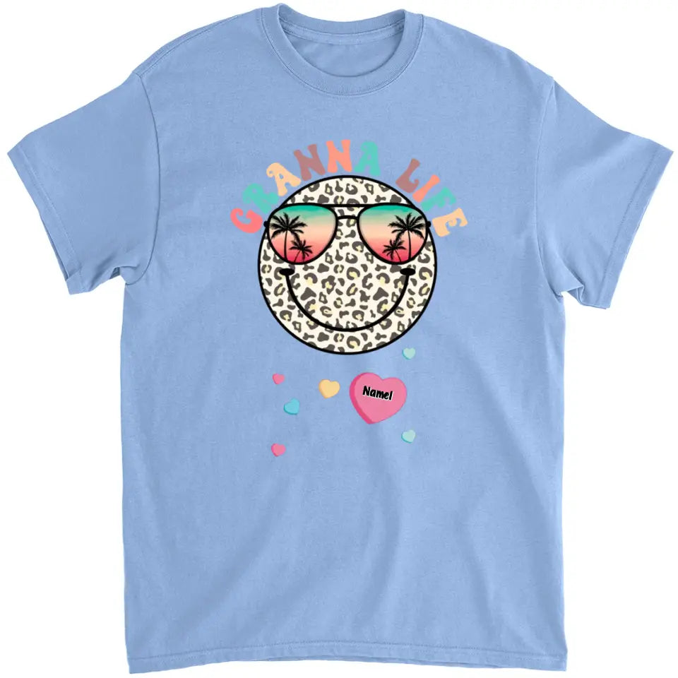 Personalized Grandma Life Beach Summer Smiley Face Vacation T-Shirt