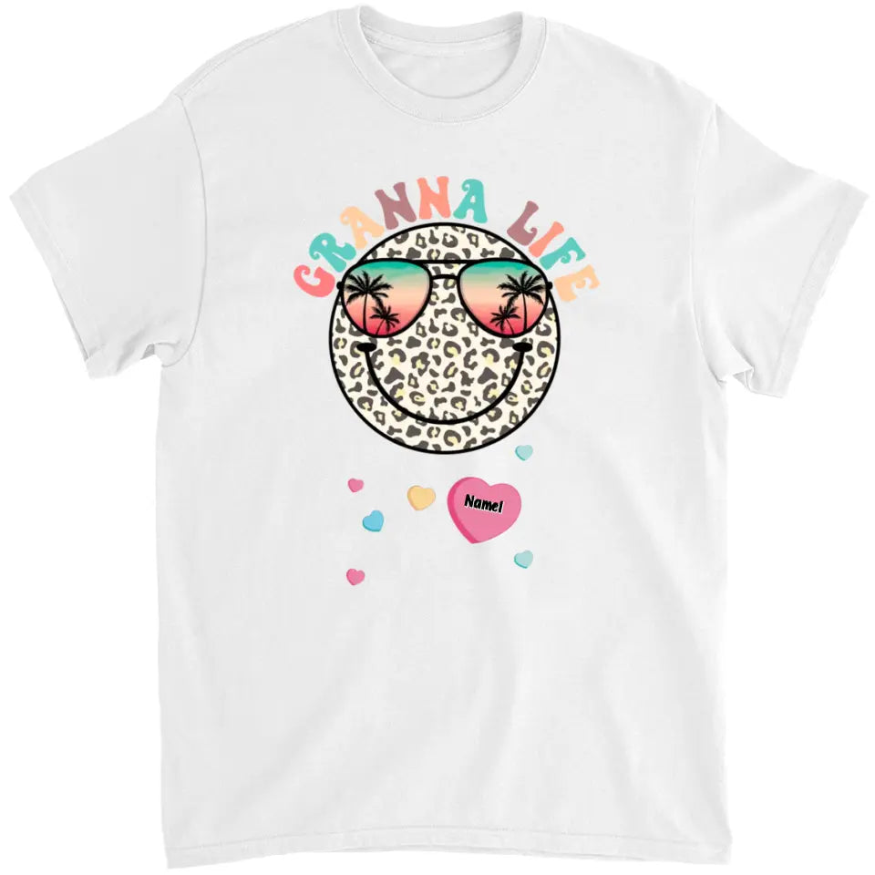 Personalized Grandma Life Beach Summer Smiley Face Vacation T-Shirt