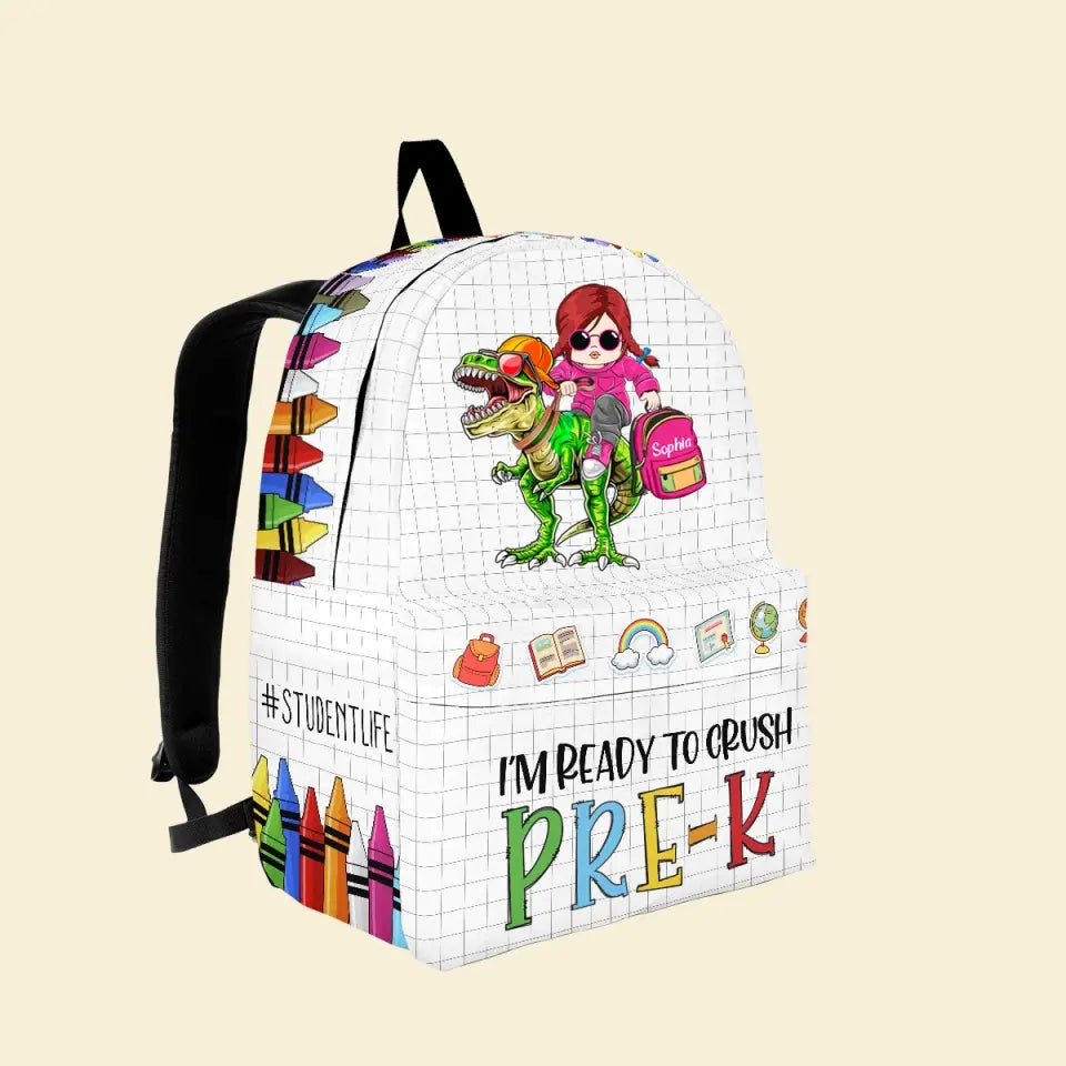 Personalized Roaring Into Kindergarten, Riding Dinosaurs Cool Back To School Backpack Gift For Kids