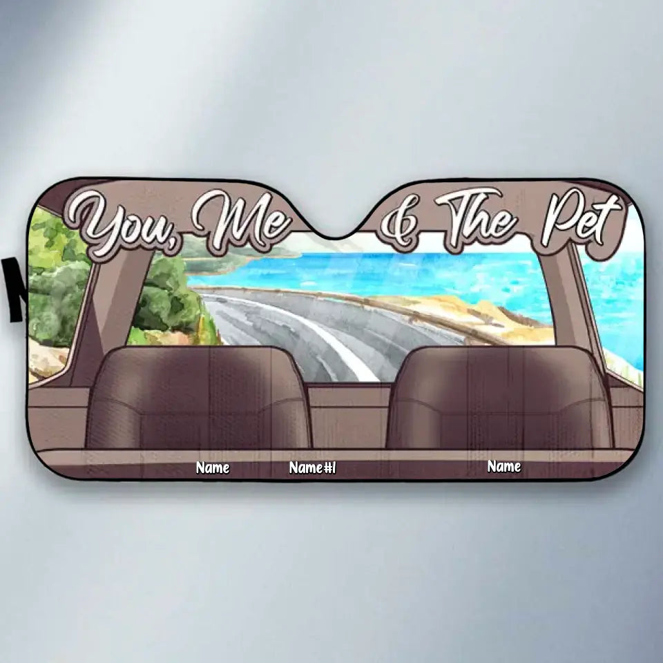 You, Me And Our Pets - Personalized Auto Sunshade - Gift For Couples, Husband Wife