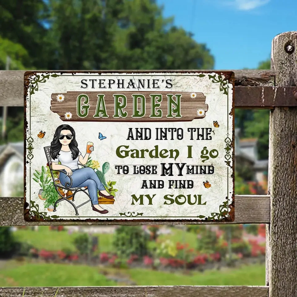 And Into The Garden I Go Gardening Girl - Garden Sign - Personalized Custom Classic Metal Signs