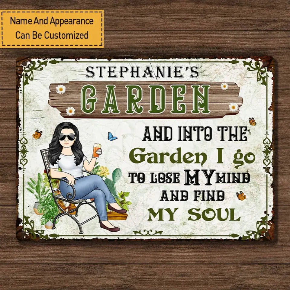 And Into The Garden I Go Gardening Girl - Garden Sign - Personalized Custom Classic Metal Signs