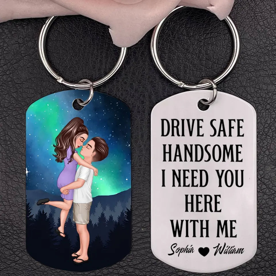 Drive Safe - Couple Kissing Under Stars Personalized Engraved Stainless Steel Keychain