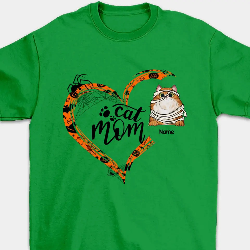 Personalized Halloween Heart Shape  Funny Cat Mom Shirt