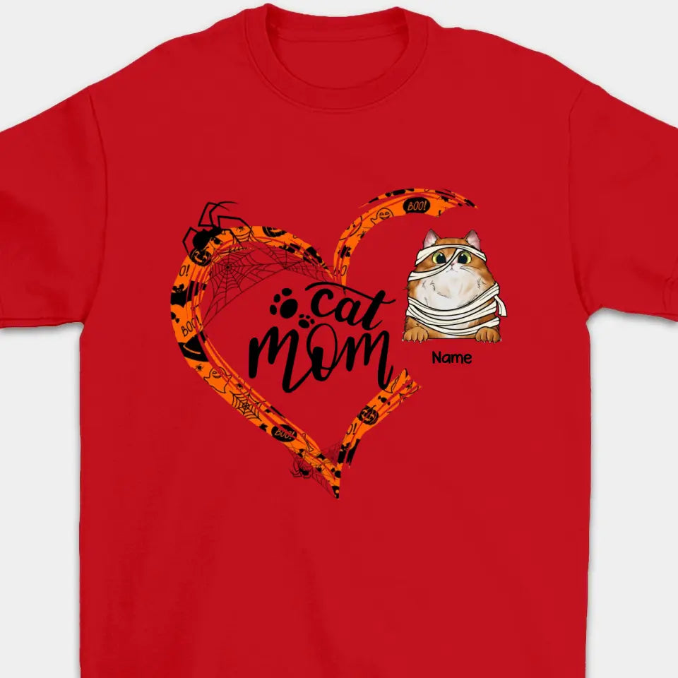 Personalized Halloween Heart Shape  Funny Cat Mom Shirt