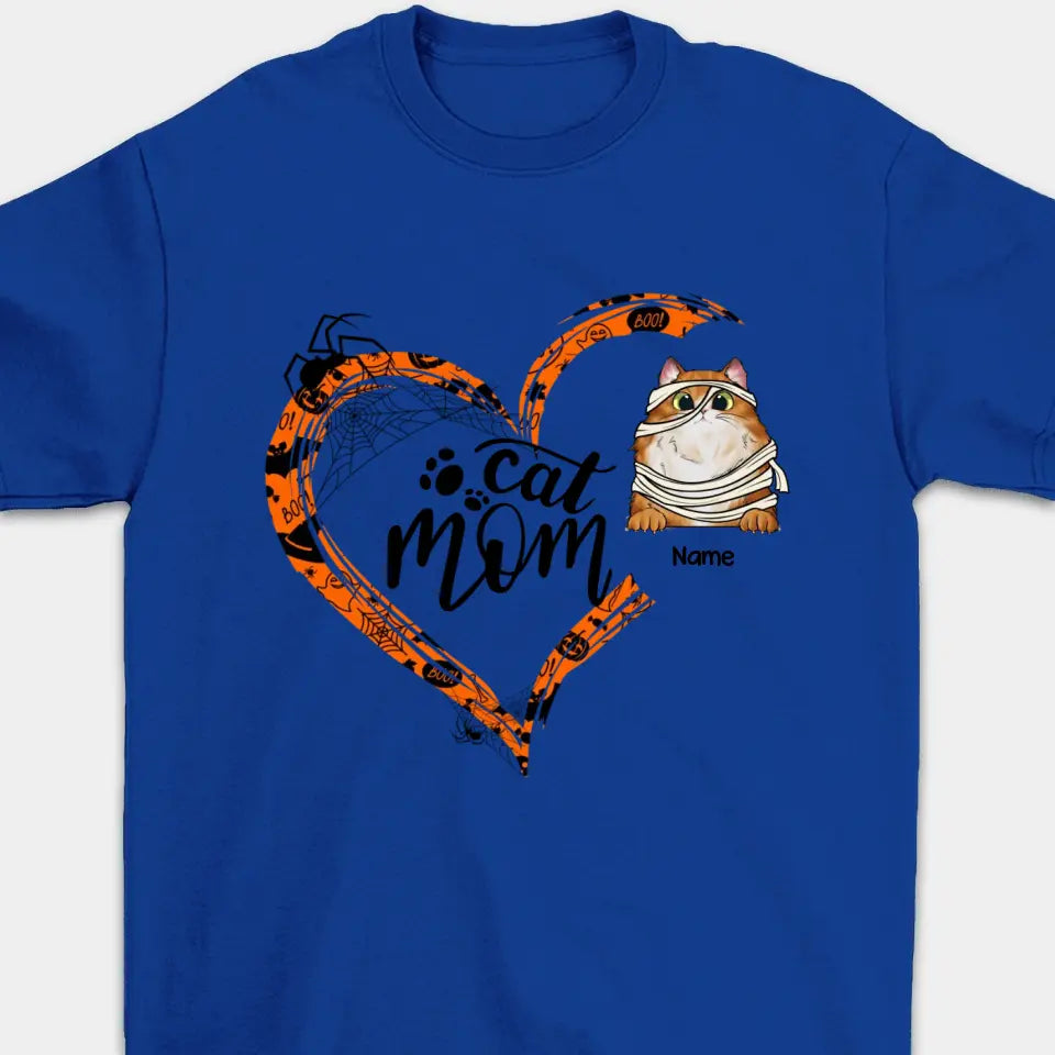 Personalized Halloween Heart Shape  Funny Cat Mom Shirt