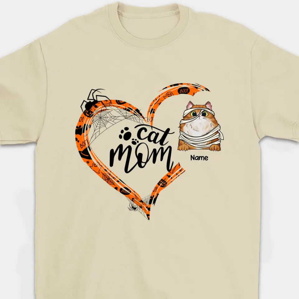 Personalized Halloween Heart Shape  Funny Cat Mom Shirt